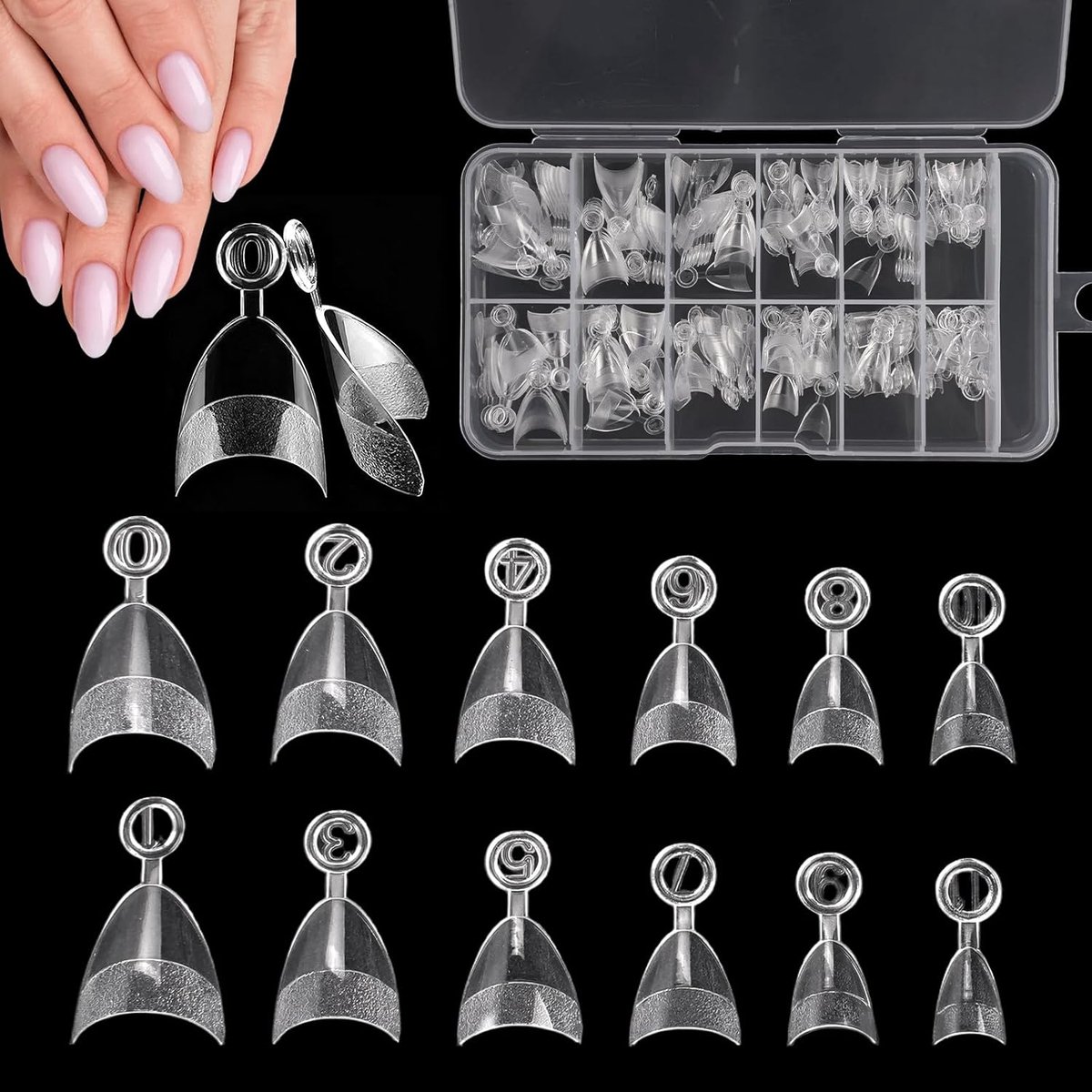 240 Stuks Nageltips, 12 Maten Kunstnagel Tips, Korte Amandelnageltips | Nageltips voor Gelnagels, Halve Afdekking, met Doos, voor Nagelstudio's, Doe-Het-Zelf Manicure, Nagelverlenging
