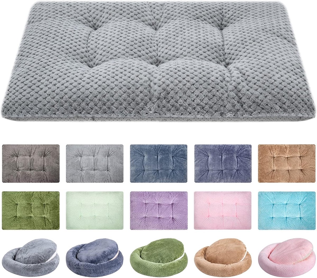 Fuzzy Deluxe huisdierbedden, super pluche honden- of kattenbedden, ideaal voor hondenkratten, machinewas en droger vriendelijk (38 x 58 cm, S-grijs)