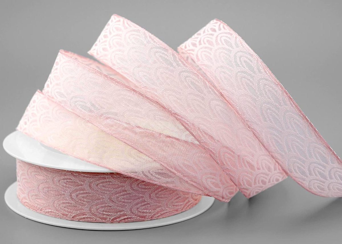 Noveau Decoratielint 20 m x 25 mm, lichtroze, cadeaulint, decoratief lint, verjaardagsfeest met vormvaste randen, knutselen, geschenkverpakking, chiffon