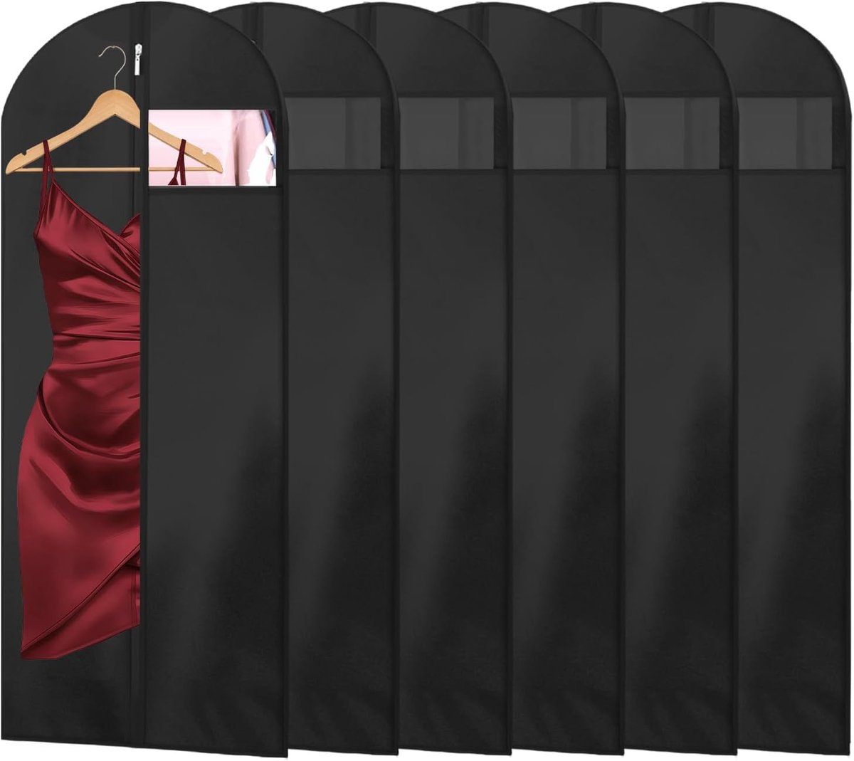 6 stuks kledingtas, volledige lengte reistas met rits, stofdichte kledinghoezen beschermende tassen, jurk kledingtas voor lange jurken, 140 × 60 cm (zwart)