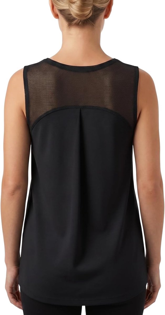 Sportshirt voor dames, met mesh, ademend, sneldrogend, mouwloos, fitness, hoge elasticiteit, licht, yoga, bovendeel met ronde hals, voor hardlopen, sportschool