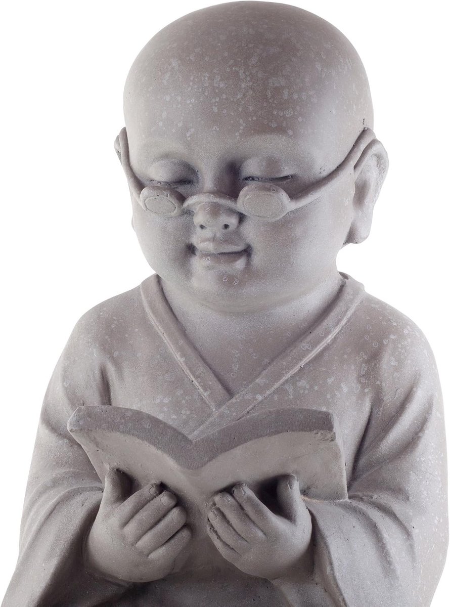 Decoratieve figuur leesender Boeddha of monnik tuindecoratie van fibreclay- 44 cm hoog