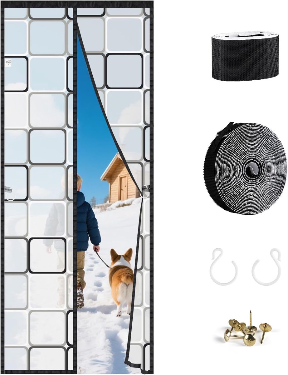Thermische deurgordijn, bescherming tegen kou, voor deur, magnetisch, thermische deurgordijn, gemaakt van EVA, thermische deurgordijn, met klittenbandsluiting, waterdicht, winddicht, 80 x