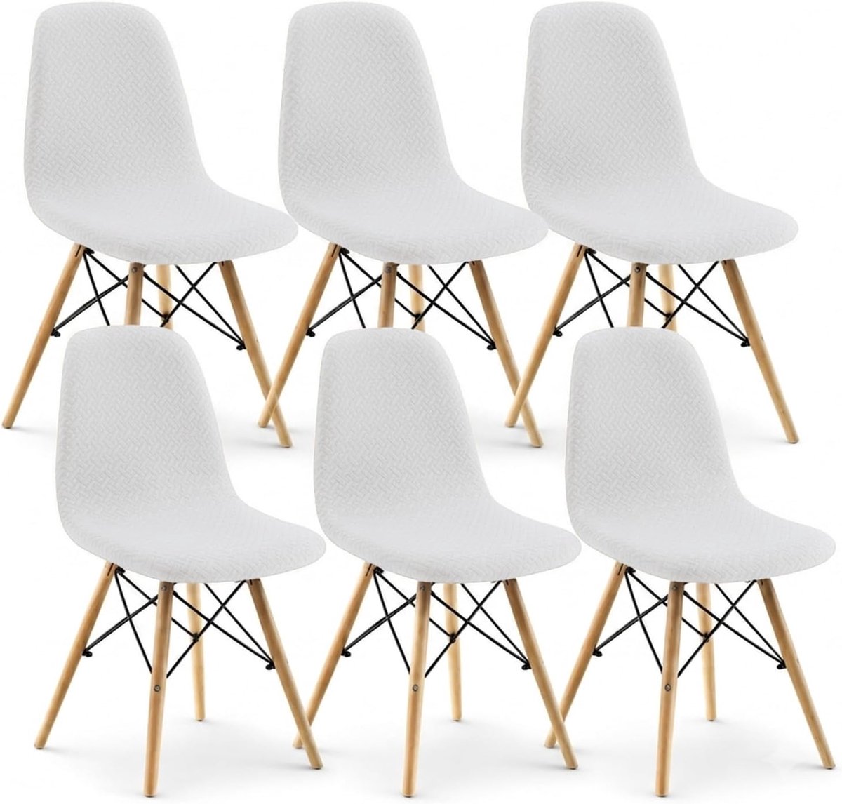 2/4/6-delige set, stijl Shell Esszimmerstuhl Mid Century Modern stoelbeschermer, gestoffeerde Esszimmeraccent zijstoelen bekleding (crèmewit, 6 stuks)