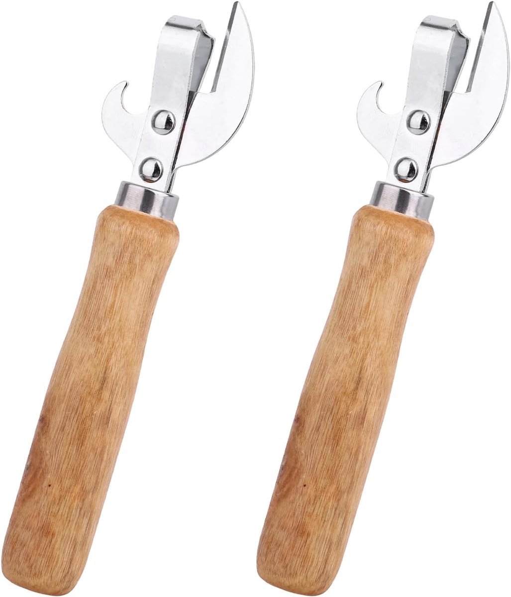 2 Stuks Japanse Handmatige Blikopeners met Houten Handvat, Compact Efficiënte Ouderwetse Blikopener met Zijsnede en Steekmechanisme voor Blikken en Flessen