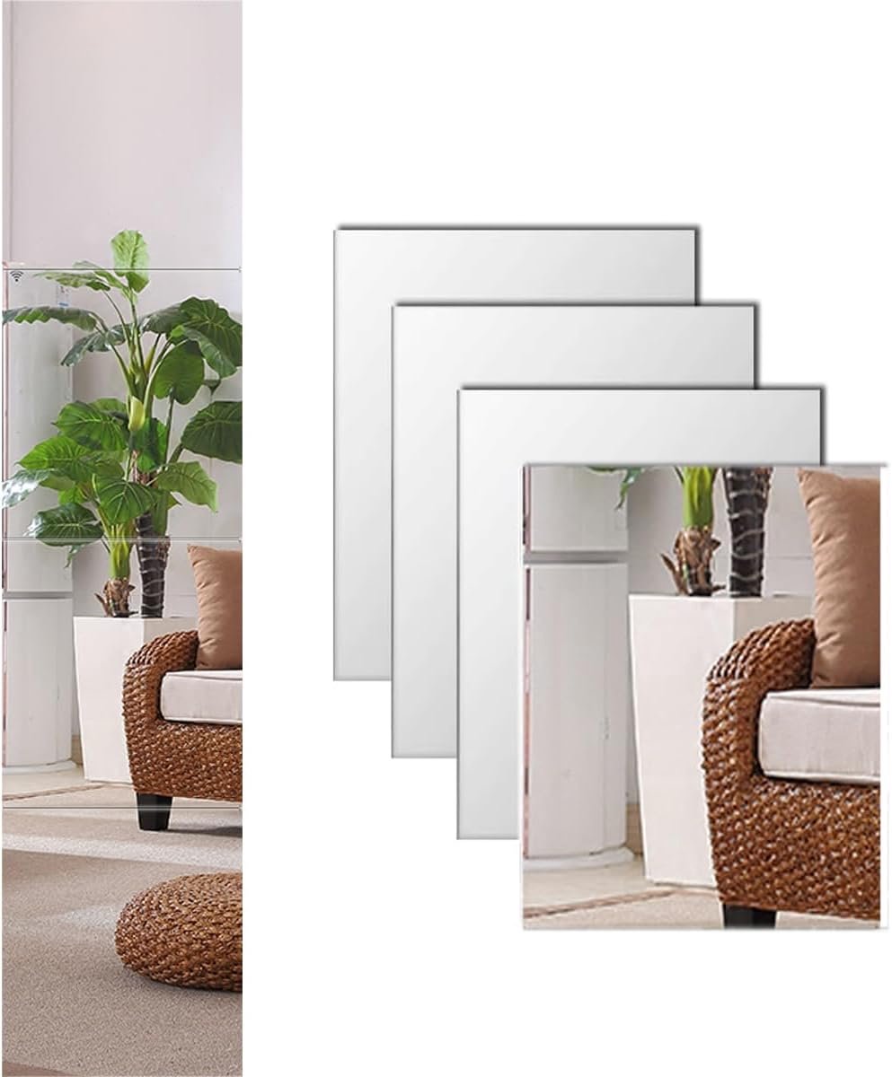 Acrylspiegel voor de muur in volledige lengte, vierkante acrylspiegel, onbreekbare full-body spiegelstickers voor slaapkamer, muren, woonkamer, deur (35 x 30 cm, 4 stuks)