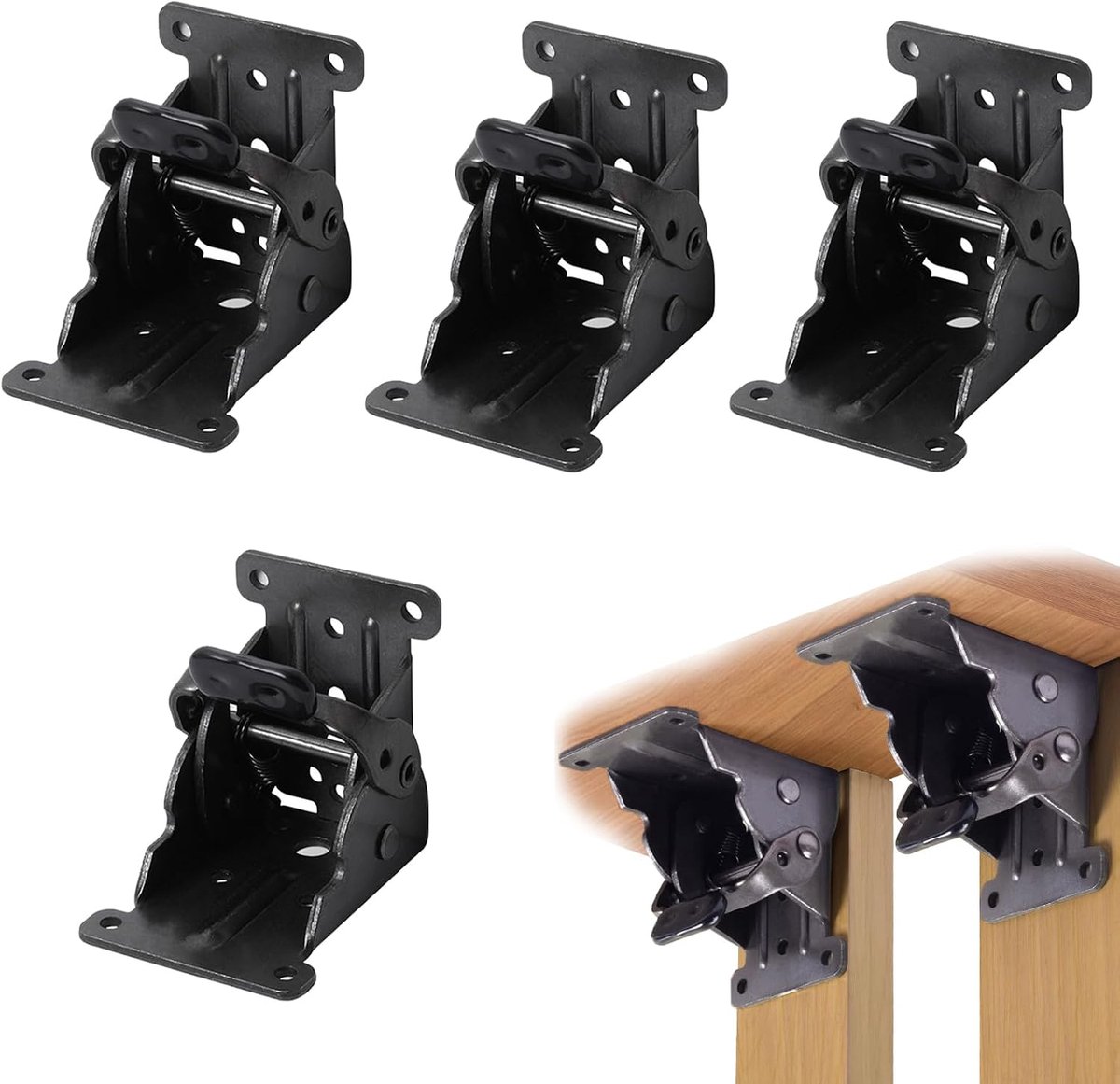 4 stuks zelfvergrendelende vouwbeugels, Opklapbaar Scharnier, inklapbare meubelpootscharnieren, 0-90 graden, Geschikt voor tafel, bed, bank