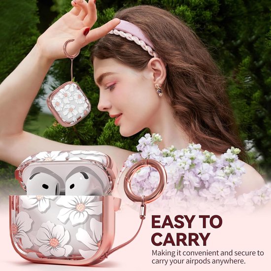 For AirPods 4 Case (2024) with Lock-White Lily | Two-Piece Design,with Gold Keychain & Cleaning Pen,Support Wireless Charging,Cute Luxury Case for Women Girly — afbeelding 3