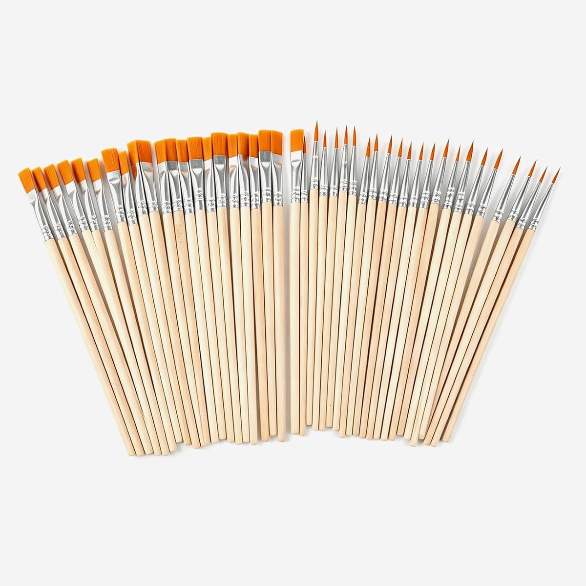 Set van 40 penselen, 20 platte en 20 ronde penselen, kunstborstel, nylon, houten handvat, kwasten voor aquarel, acryl, olie, gouache, ideaal voor beginners, kinderen, volwassenen