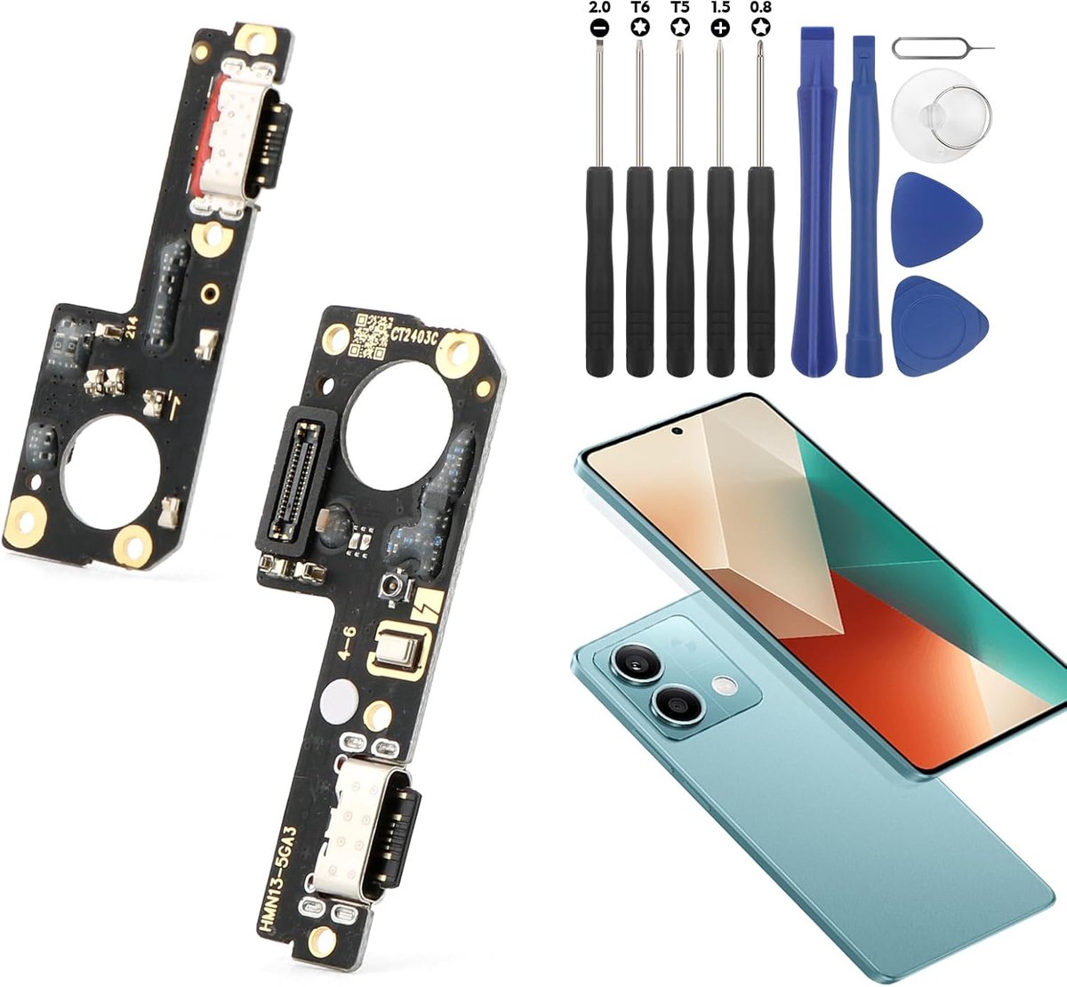 Oplaadaansluiting compatibel met Xiaomi Redmi Note 13 5G USB dock connector Jack Board voor Xiaomi Redmi Note 13 5G flexibele kabel oplaadpoort oplaadbus vervanging