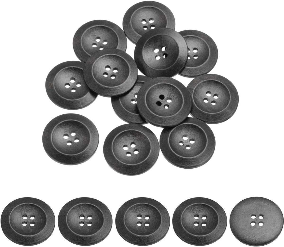 Knopen 35 mm (1 3/8") 4-gaats ronde houten naaiknopen voor naaien DIY knutselen kleding zwart