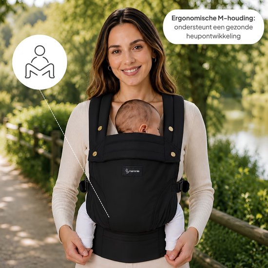 Mammie AVAIRE Draagzak Baby - Ergonomisch 0-36 mnd - Buikdrager Tot 16 kg - OEKO-TEX® Katoen - Zwart van MAMMIE — afbeelding 5