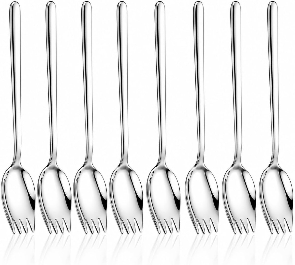 8 vorken van roestvrij staal 410, lengte 19 cm, breedte 3,5 cm, multifunctioneel bestek voor salade, fruit, pasta, gebakken rijst en desserts, duurzame en elegante gebruiksvoorwerpen