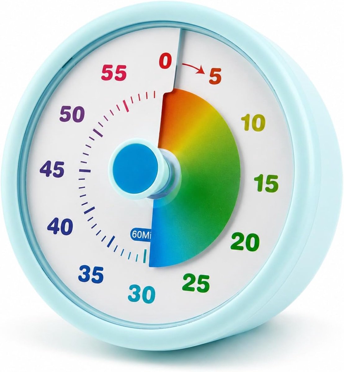 Timer, 60 minuten afteltimer met stille modus en alarm, regenboogtijdmanagement, timer voor keuken, leren, kantoor, vergaderingen en focuswerk, blauw rond design