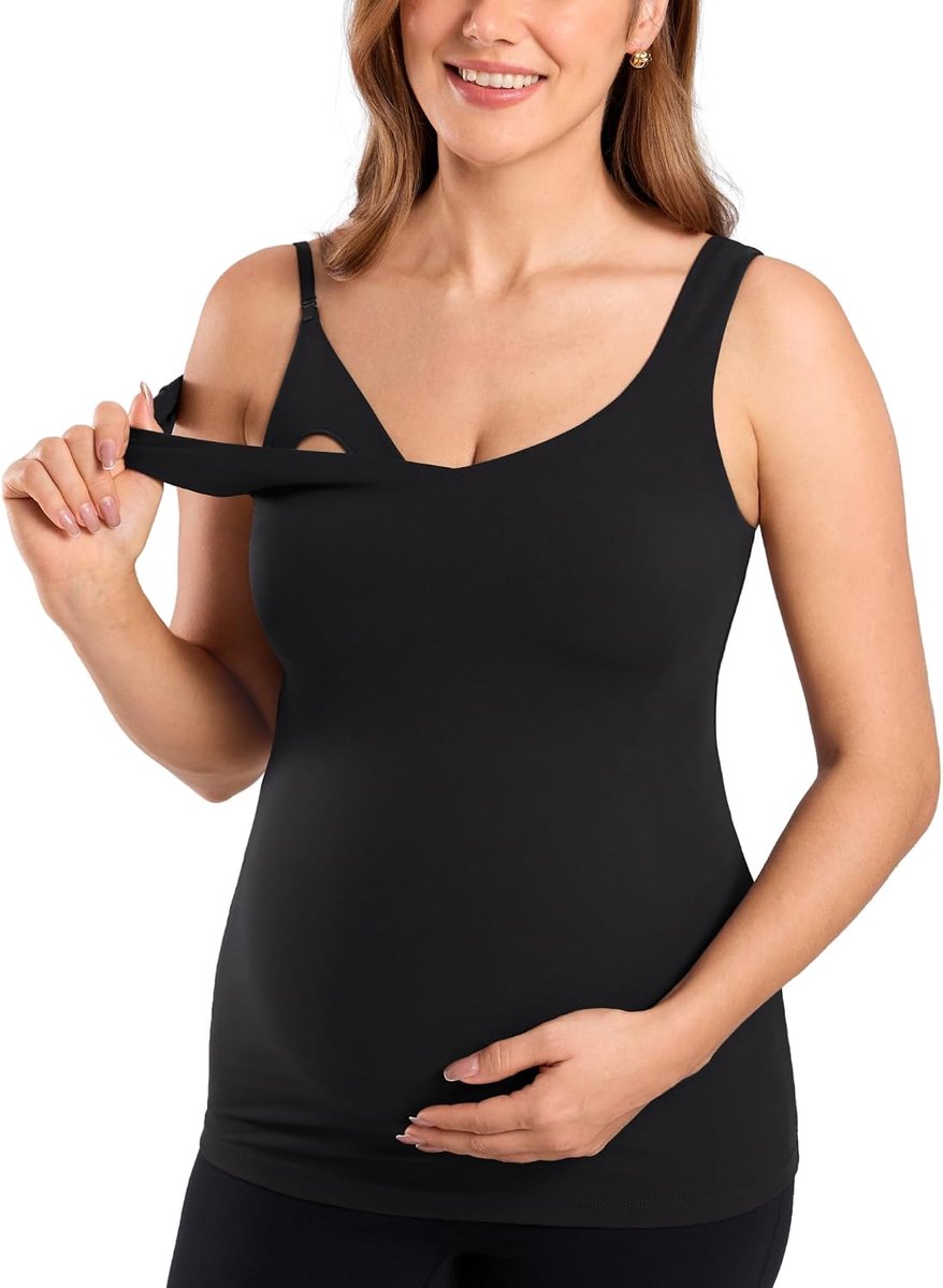 Tanktops voor zwangerschap en borstvoeding | Natrelax collectie, ingebouwde bh, mouwloos zwangerschapsshirt, V-hals, voor dames workout