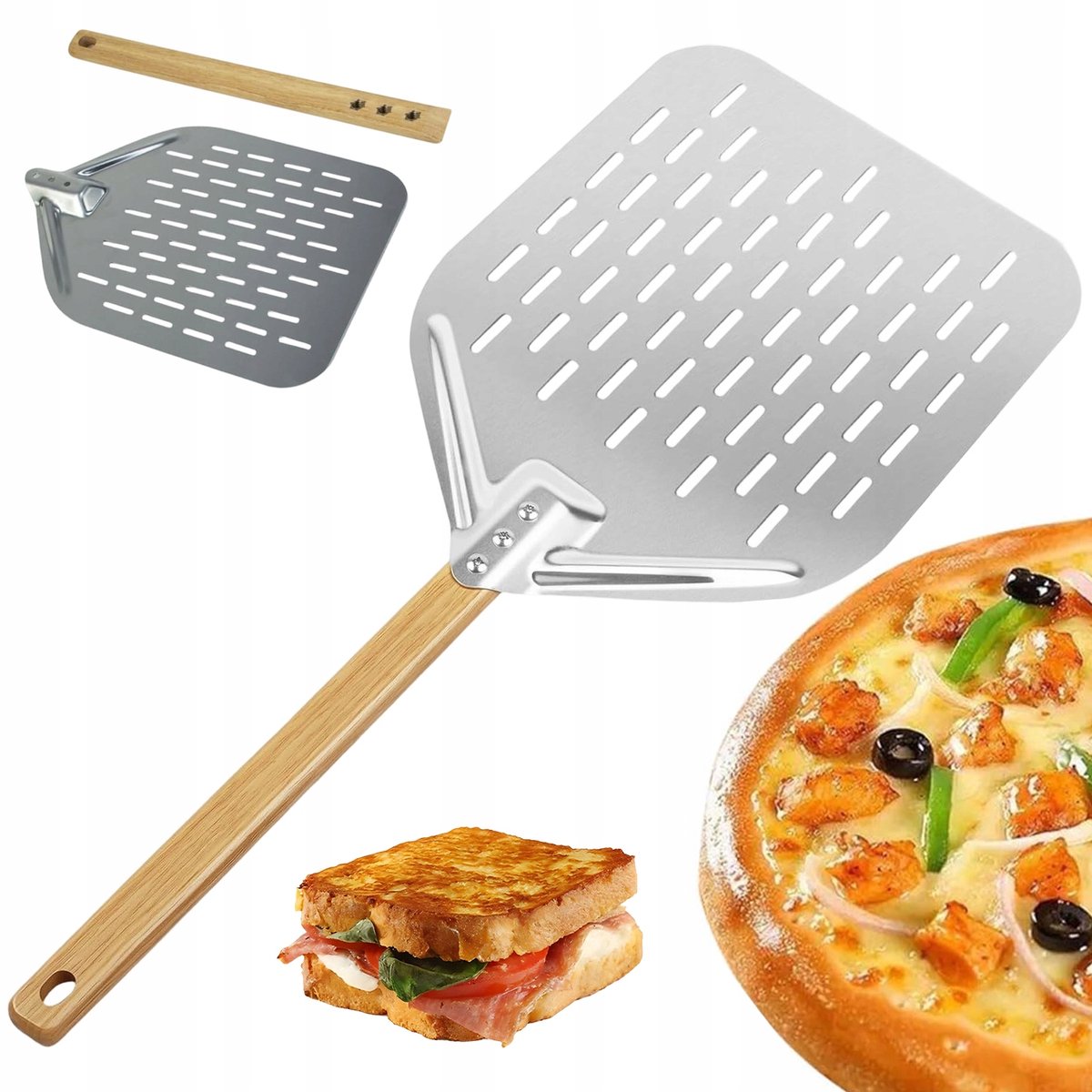Pizza schep 12 inch, geperforeerd, afneembare handgreep, vaatwasserbestendig