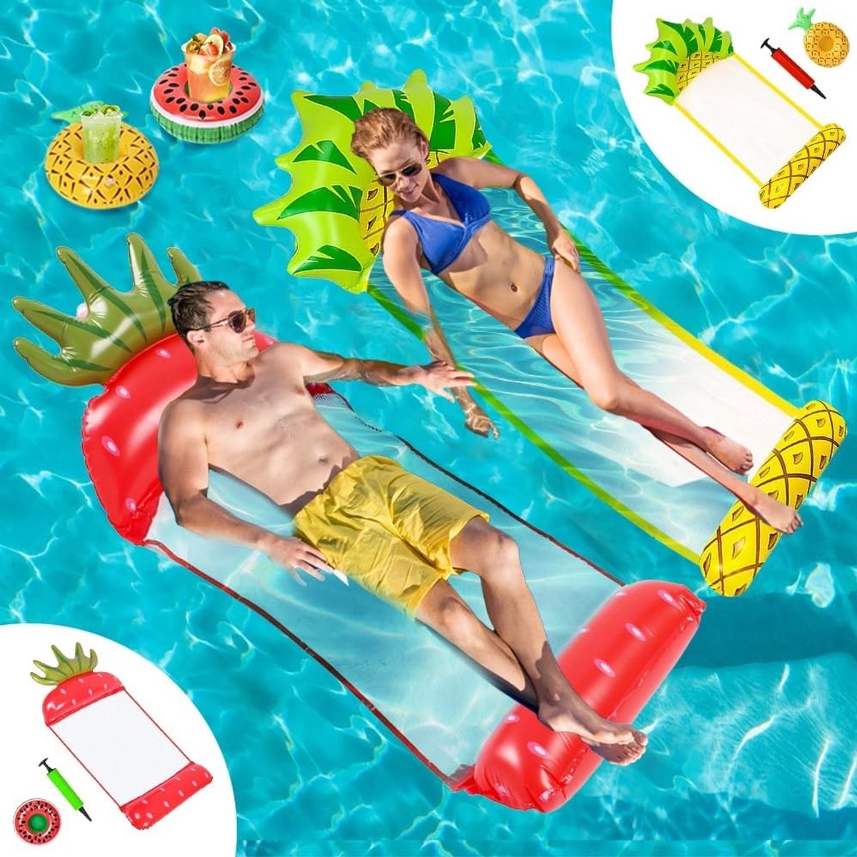 Opblaasbare Waterhangmat - Ananas/Aardbei - 130 x 80 cm - Duurzaam PVC - Voor Volwassenen en Kinderen