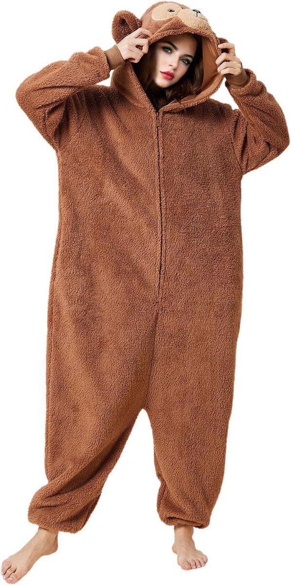 Dierenpyjama met beer, uniseks, eendelig, gezellig, carnaval, party, cosplay kostuum voor dames en heren