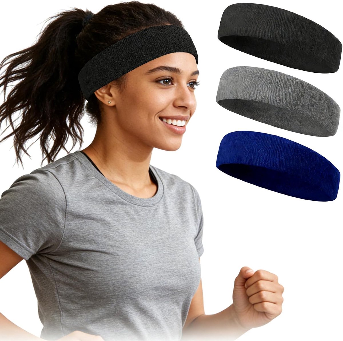 Sporthoofdband voor dames en heren, zweetbanden voor voorhoofd, badstof, sport, voor hardlopen, fietsen, joggen, tennis, voetbal