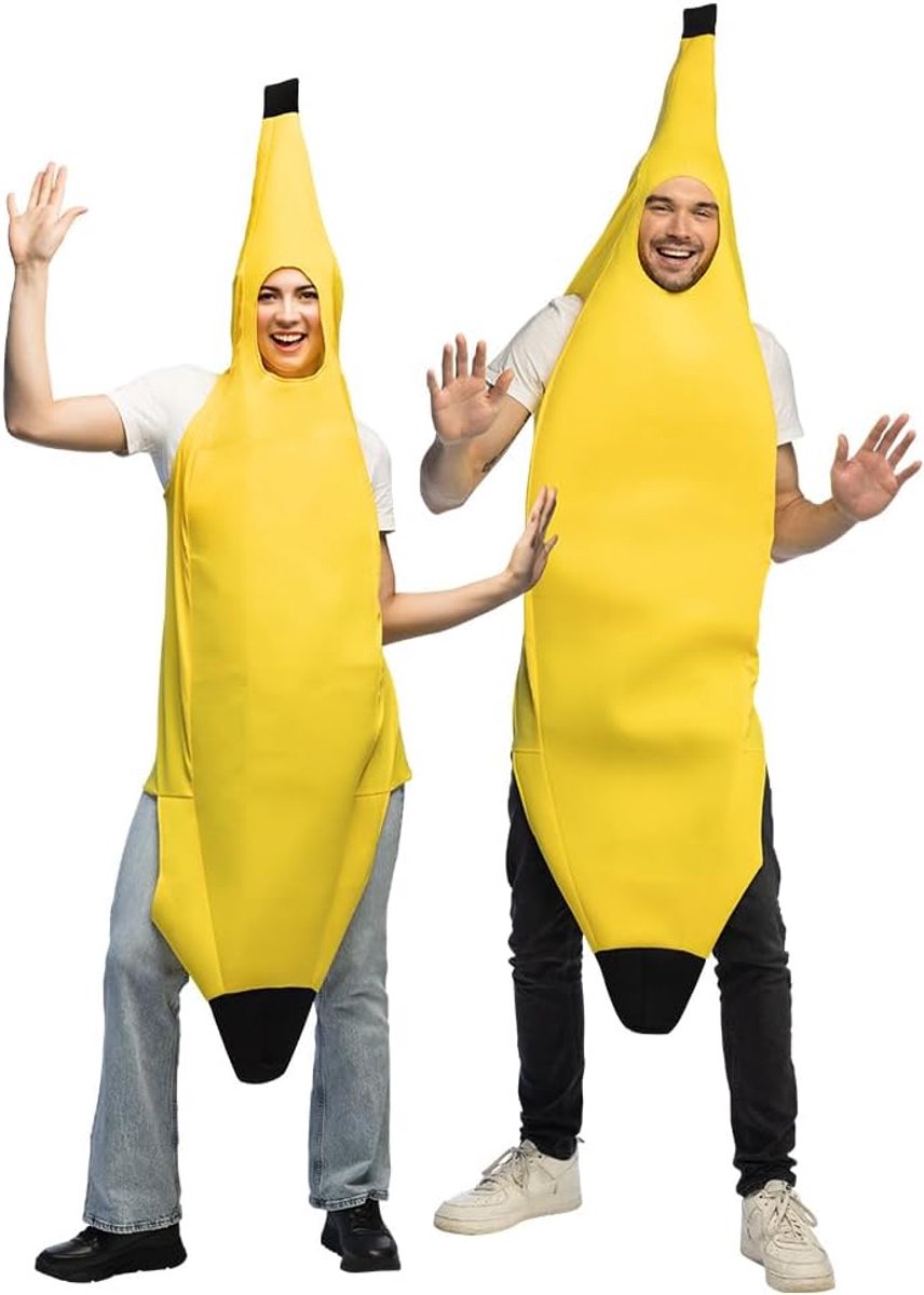 - Go Bananas-kostuum | Eendelig kostuum, bananenpak, carnaval, themafeest en vrijgezellenfeest, fruit