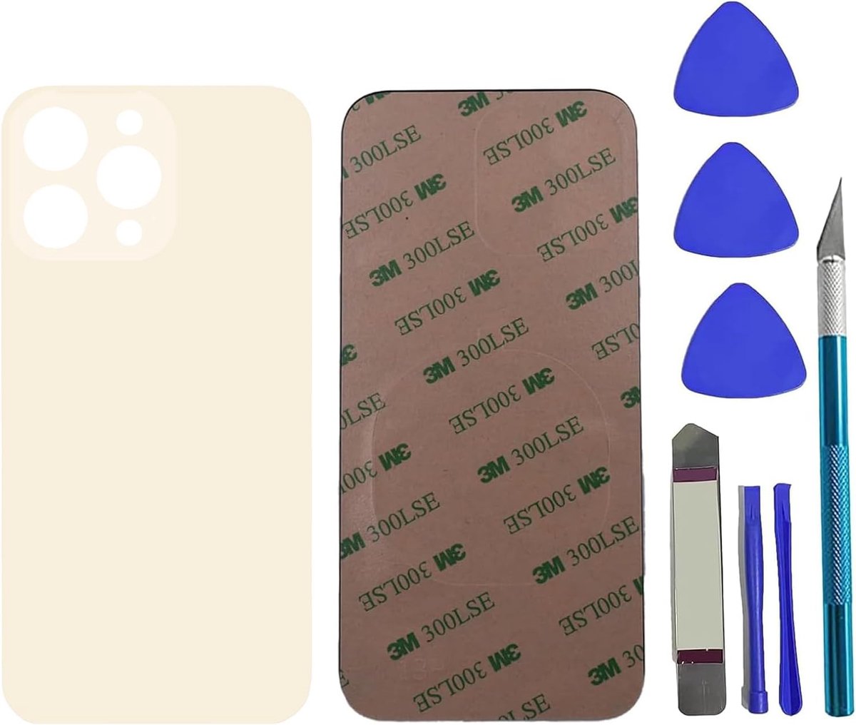 13 Pro Vervanging Achterglas voor iPhone 13 Pro, Achterglas met Vooraf Geïnstalleerde Lijm + Reparatie Tool Kit (Goud)