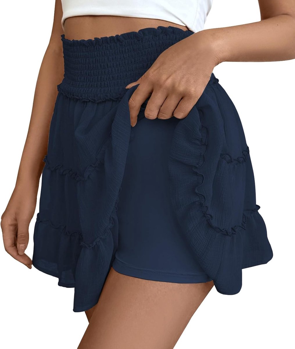 Mini-tule rok voor dames, effen, hoge taille, rok met ruches en korte broek