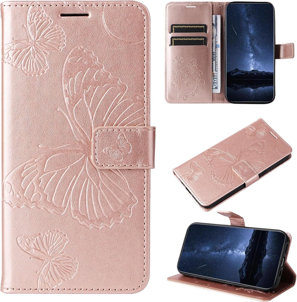 Hoesje voor Samsung Galaxy A05s, Kaartenvakken en Horizontale Standfunctie Magneet Hoesje voor Samsung A05s, RoséGoud