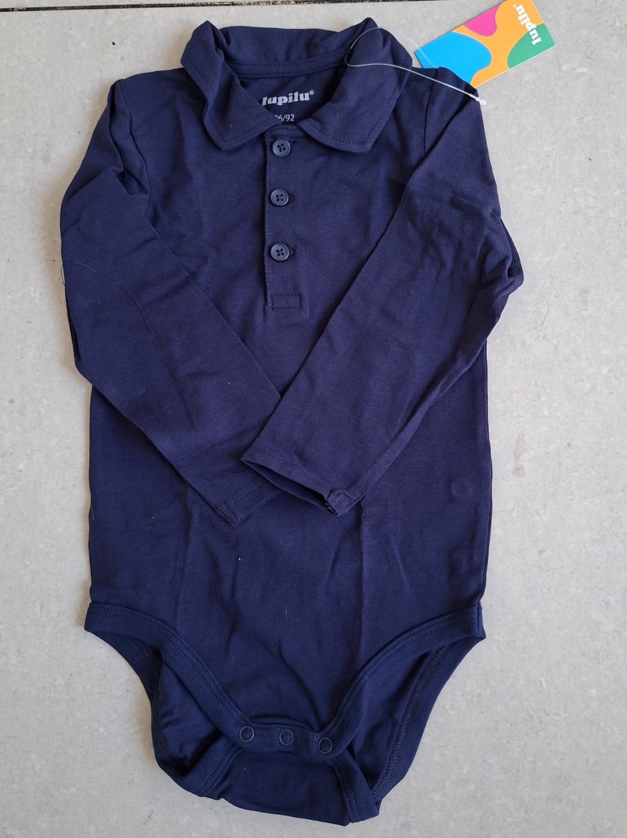 Baby Romper Lange Mouw Met Kraagje/ Donkerblauw /Maat 62/68 / Duurzaam Katoen - Rompertje