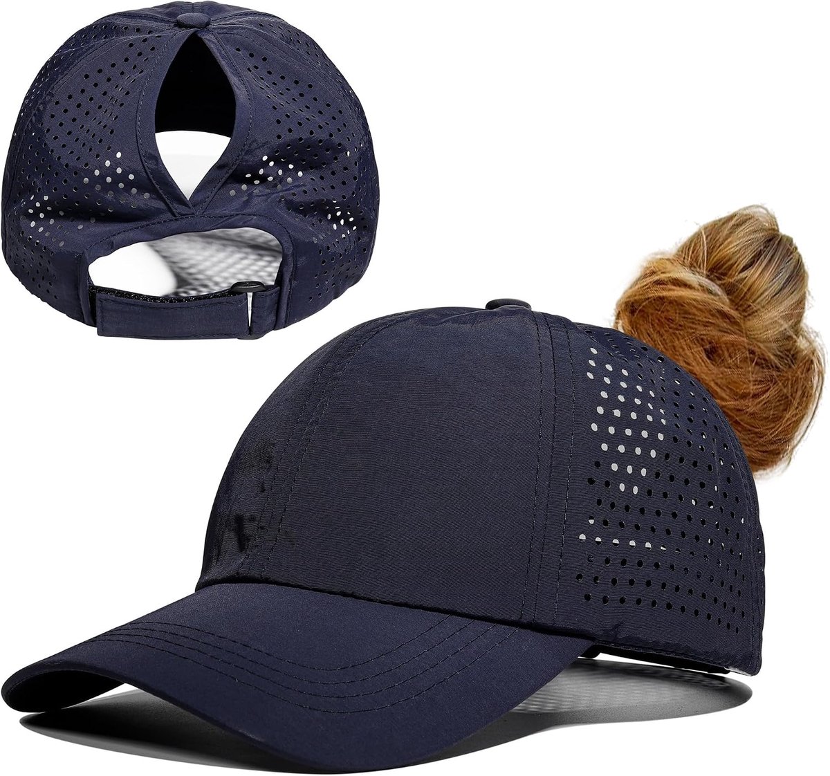 Damespet, verticale paardenstaart, verstelbaar, licht, ademend, geperforeerd, zomer, baseballcap voor hardlopen, golfen en meer