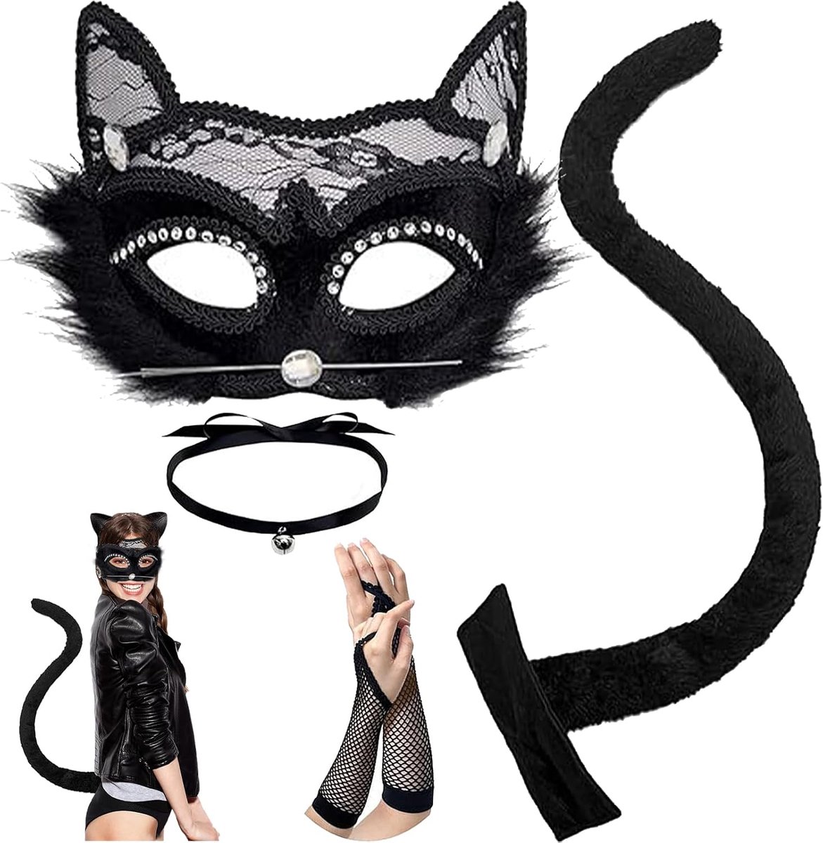 Vossenmasker van kunstbont, pluche handschoenen voor katten, geschikt voor Halloween, carnaval, kostuumfeesten, geschikt voor meisjes en dames
