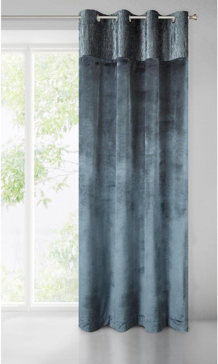 Evelyne Gordijn, fluweel, oogjes, glanzend, trendy, elegant, hoogwaardig, voor slaapkamer, woonkamer, staalgrijs, 140 x 250 cm