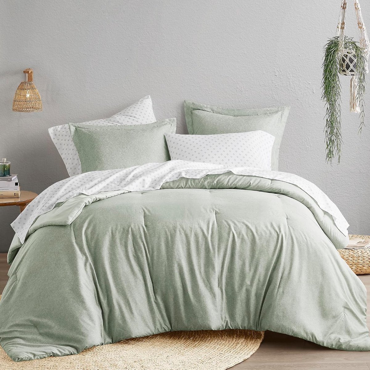 Spaces Microvezel dekbed beddengoed, saliegroen, volledig/queensize