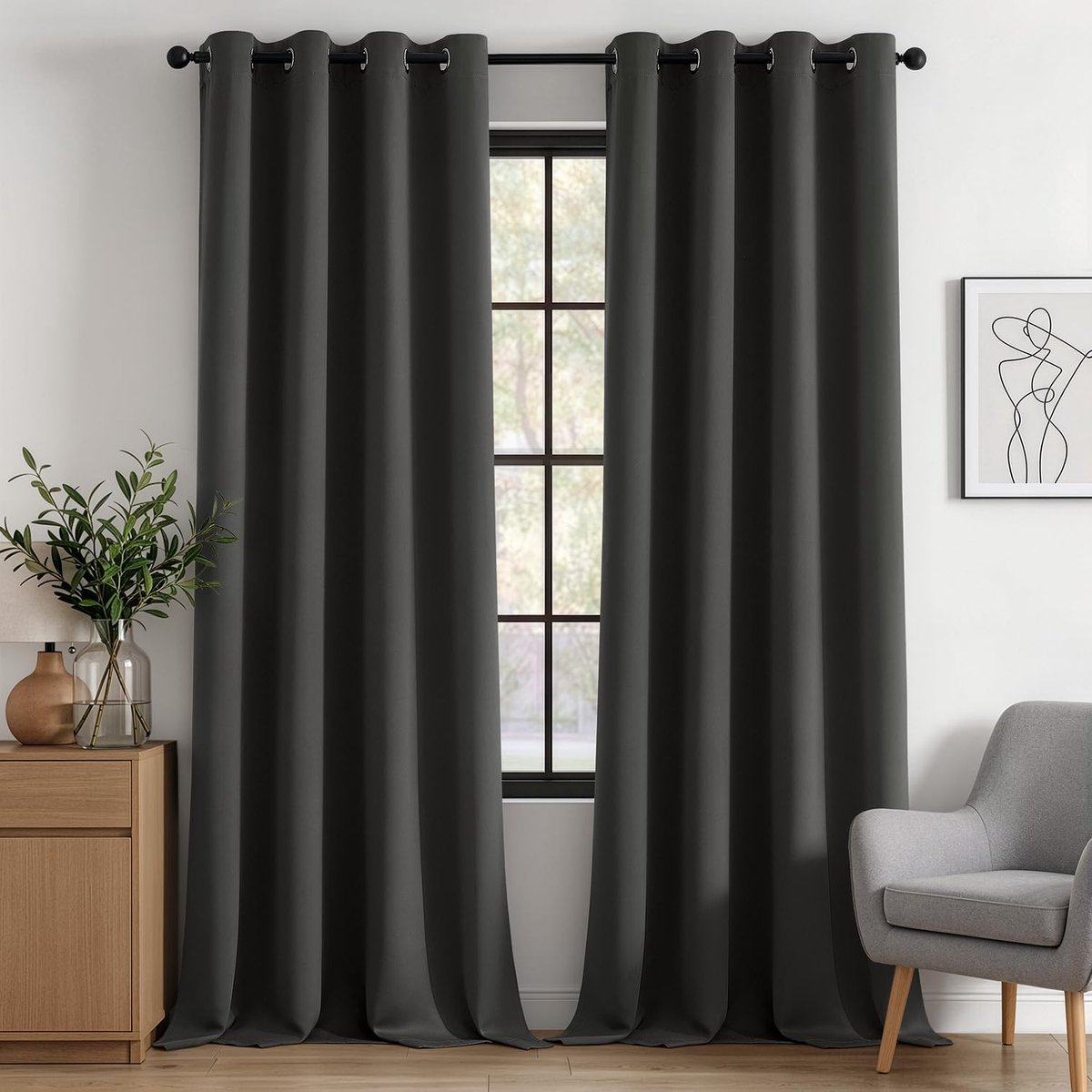 Thermisch verduisteringsgordijn, koudewerend, grijs, 140 x 260 cm, 2 stuks, ondoorzichtig, dubbel gordijn, isolerend, geluidsisolatie, warmte binnen, donker, met oogjes, woonkamer, slaapkamer