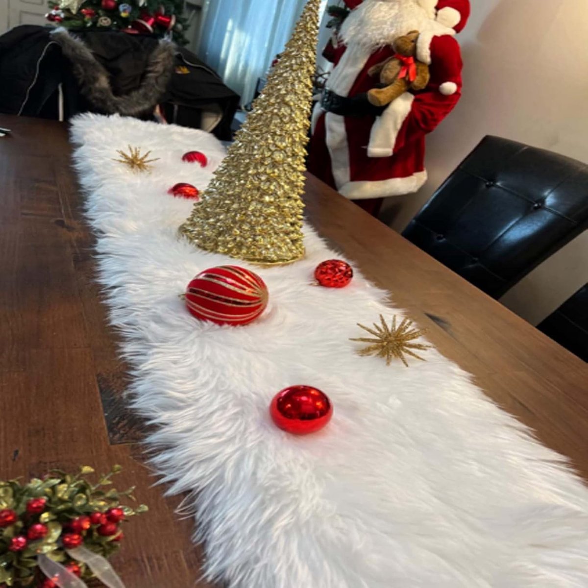 Tafelloper voor Pasen en Kerstmis, modern, wit, afwasbaar, van kunstbont, bontlook voor bruiloft, 30 x 180 cm