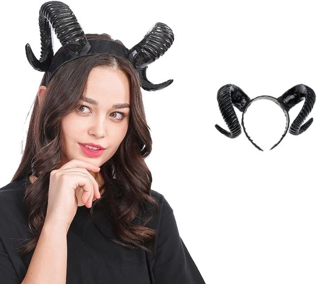 Gothic Devil Hoofdband Schapen Hoorn Haarband Cosplay Accessoires Voor Feestdecoratie Cosplay Kostuum Hoofddeksel (Zwart)