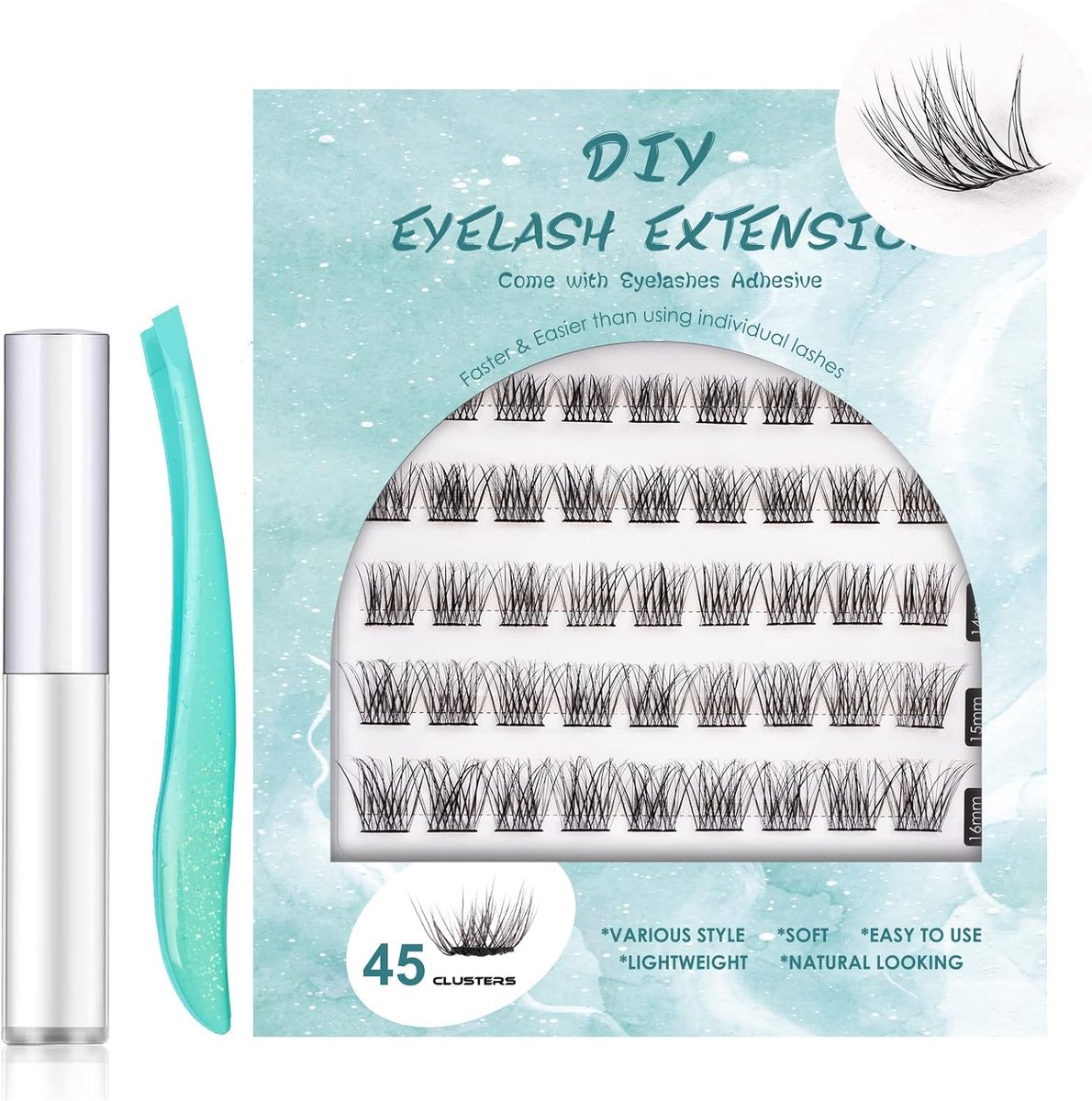 DM04 Wimpers, afzonderlijk met wimperlijm, 45 stuks, doe-het-zelf valse wimpers, herbruikbaar, individuele wimpers voor ogen, make-up, wimperverlenging, thuis, C, krul, 10/12/14/15/16 mm