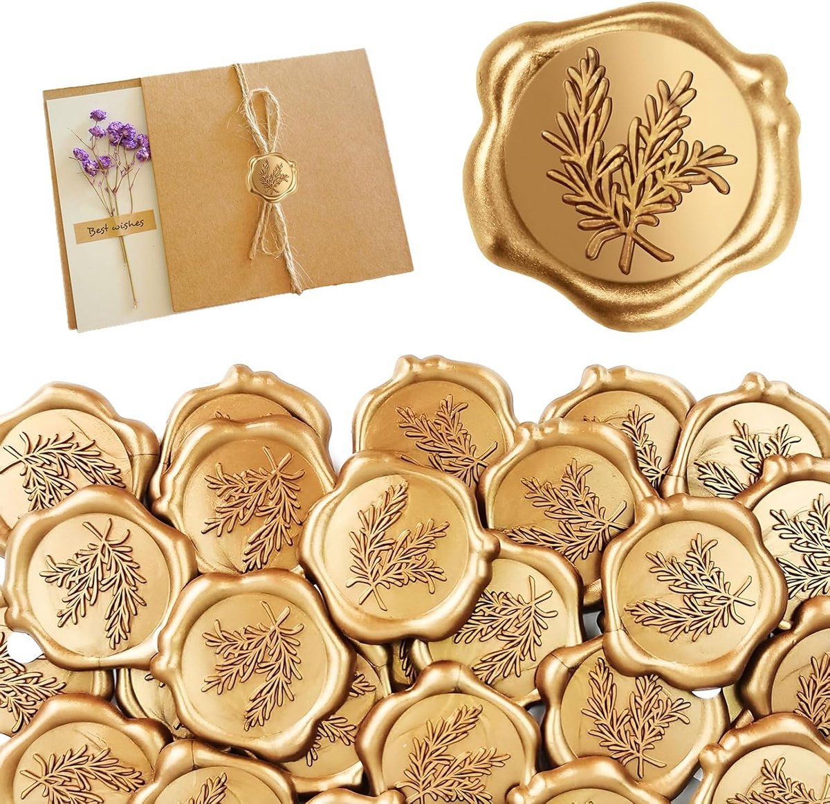 50 stuks waszegel, zelfklevend, goudkleurig, gepersonaliseerde waszegel, waszegel, gepersonaliseerde waszegel, met houten handvat, voor bruiloften, uitnodigingen, brieven, geschenken