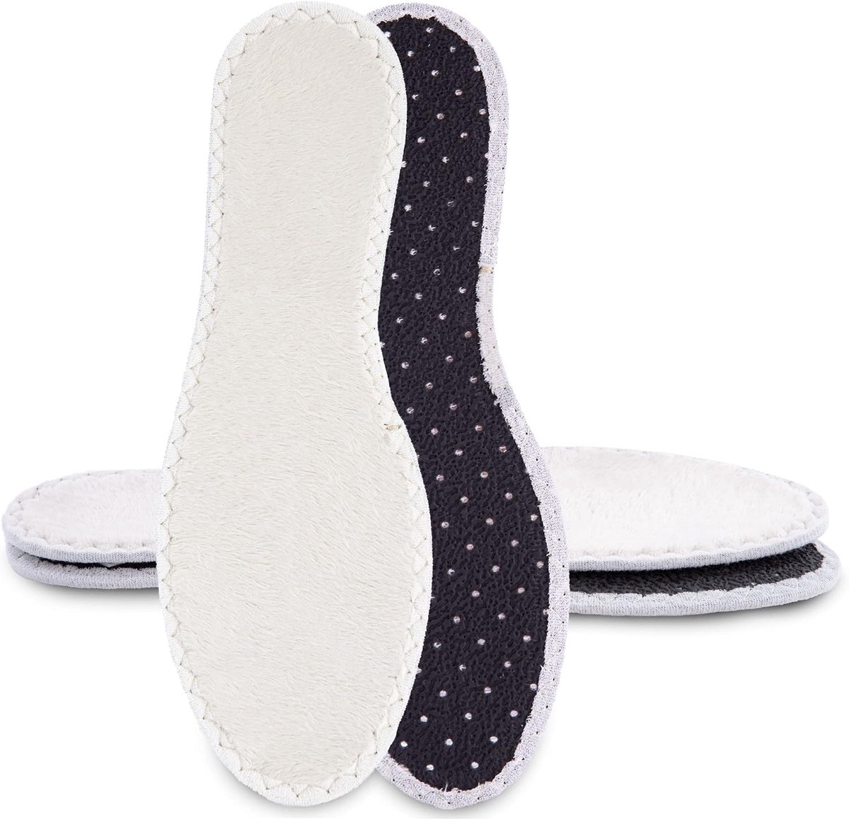 2 paar winterinlegzolen, PES-kunstbont, zacht, antislip, latex onderkant, actieve kool, aluminiumfolie-isolatie, thermische inlegzolen voor zweetvoeten, maten: 36-46