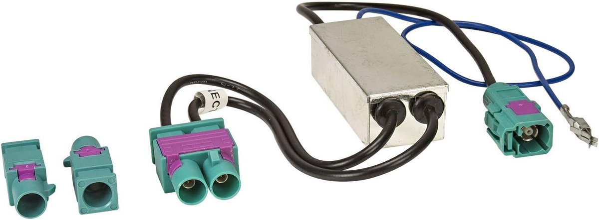 Tomzz Audio 1503-011 Dubbele Fakra-diversiteitsantenne-adapter met fantoomvoeding compatibel met Audi Seat Skoda VW Citroen Peugeot Opel op Fakra-radio