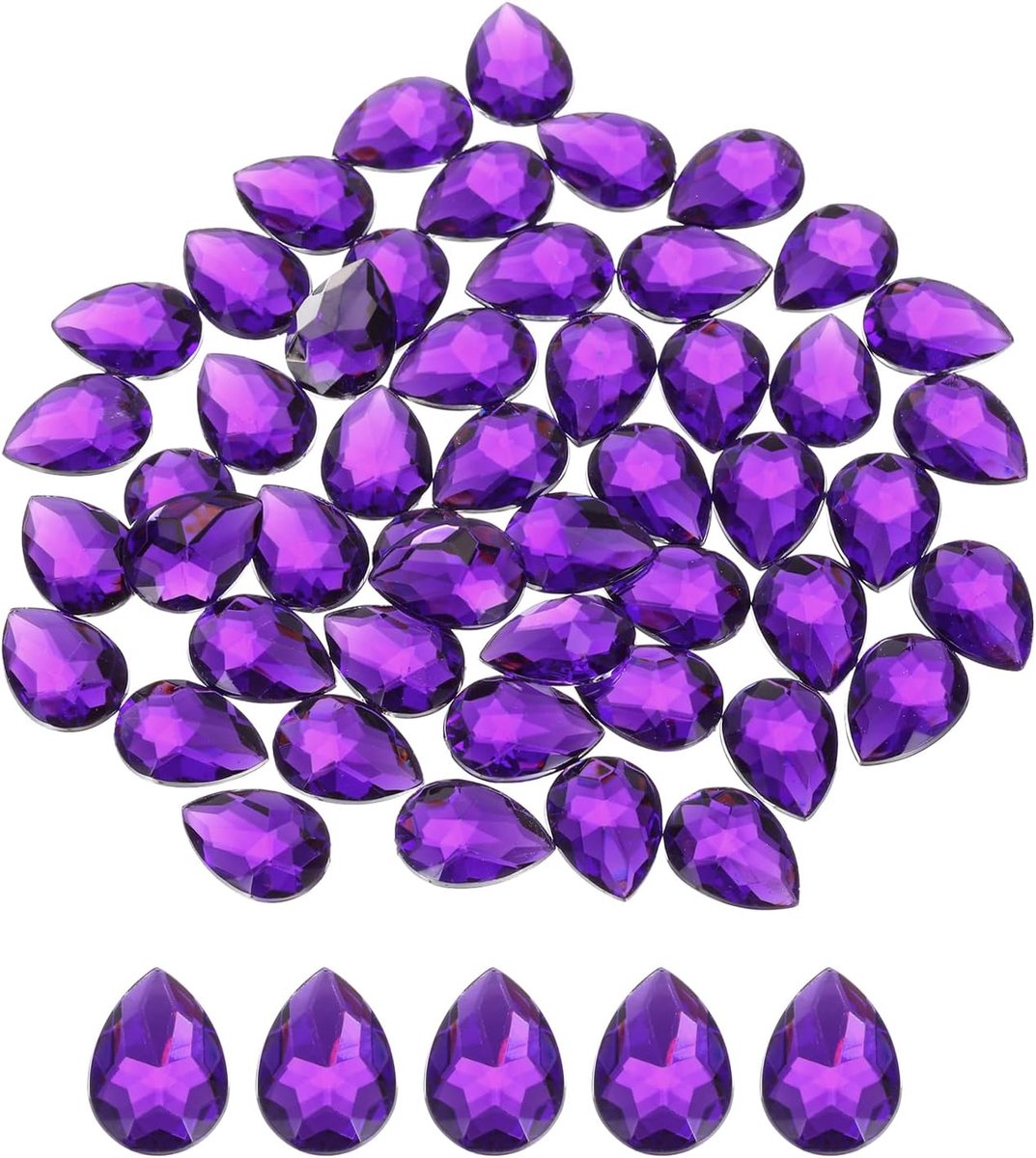 50 stuks acryl-druppeledelstenen met platte achterkant, 13 x 18 mm, kunststenen om te knutselen, sieraden, gezichtsbeschildering, bruiloft, dieppaars