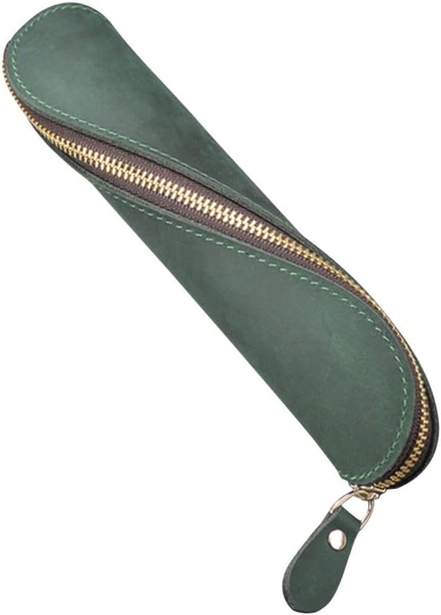 Etui, S-vorm, vintage potloodetui, pennenetui, pennenhouder, leren etui, pennenetui met ritssluiting voor school, werk, kantoor