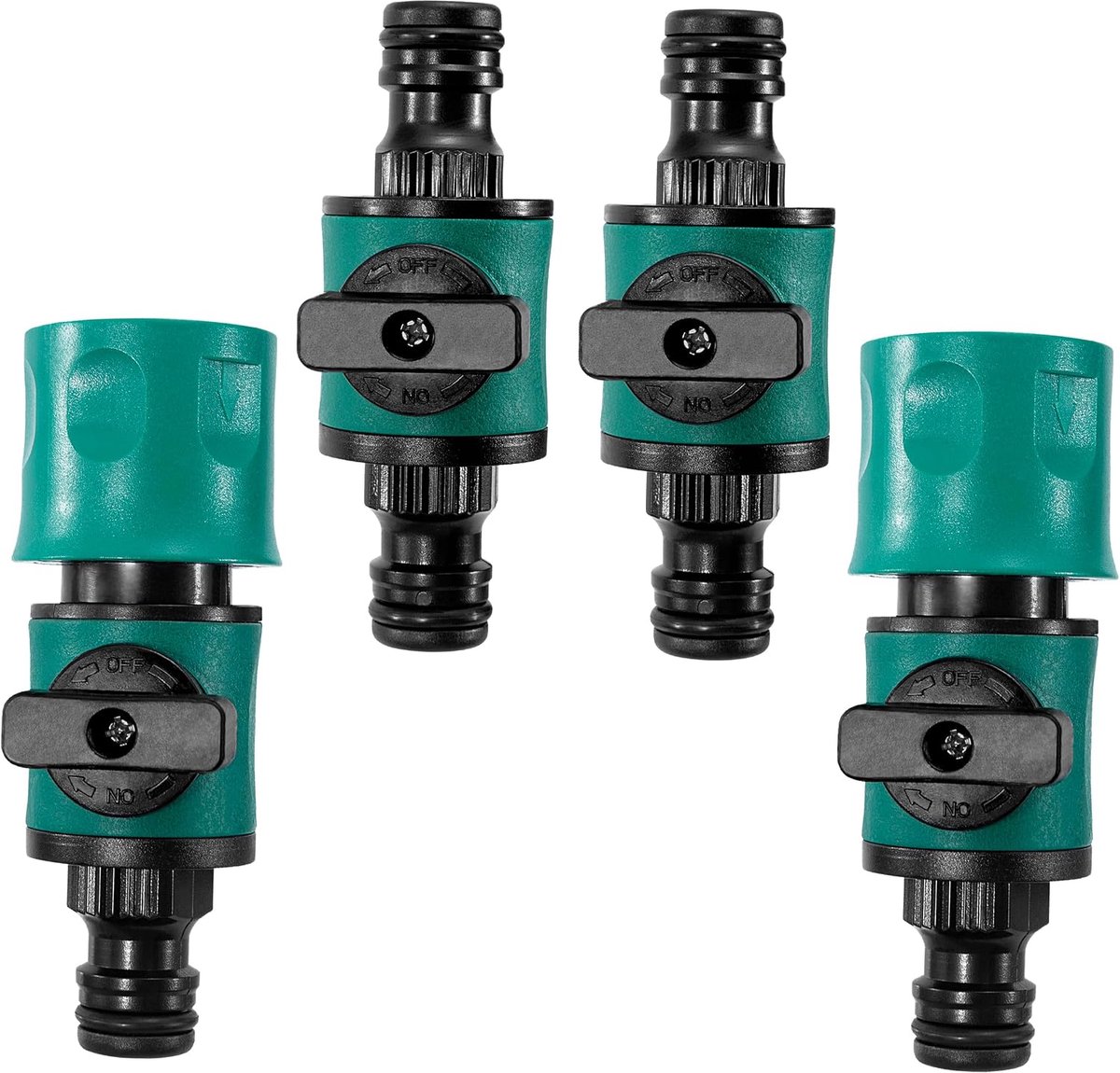 Aansluitventiel voor tuinslang, kunststof ventiel, snelafsluitventiel voor praktische waterstroomregeling, waterstopventielaansluitingen voor 3/4 inch (4 stuks)