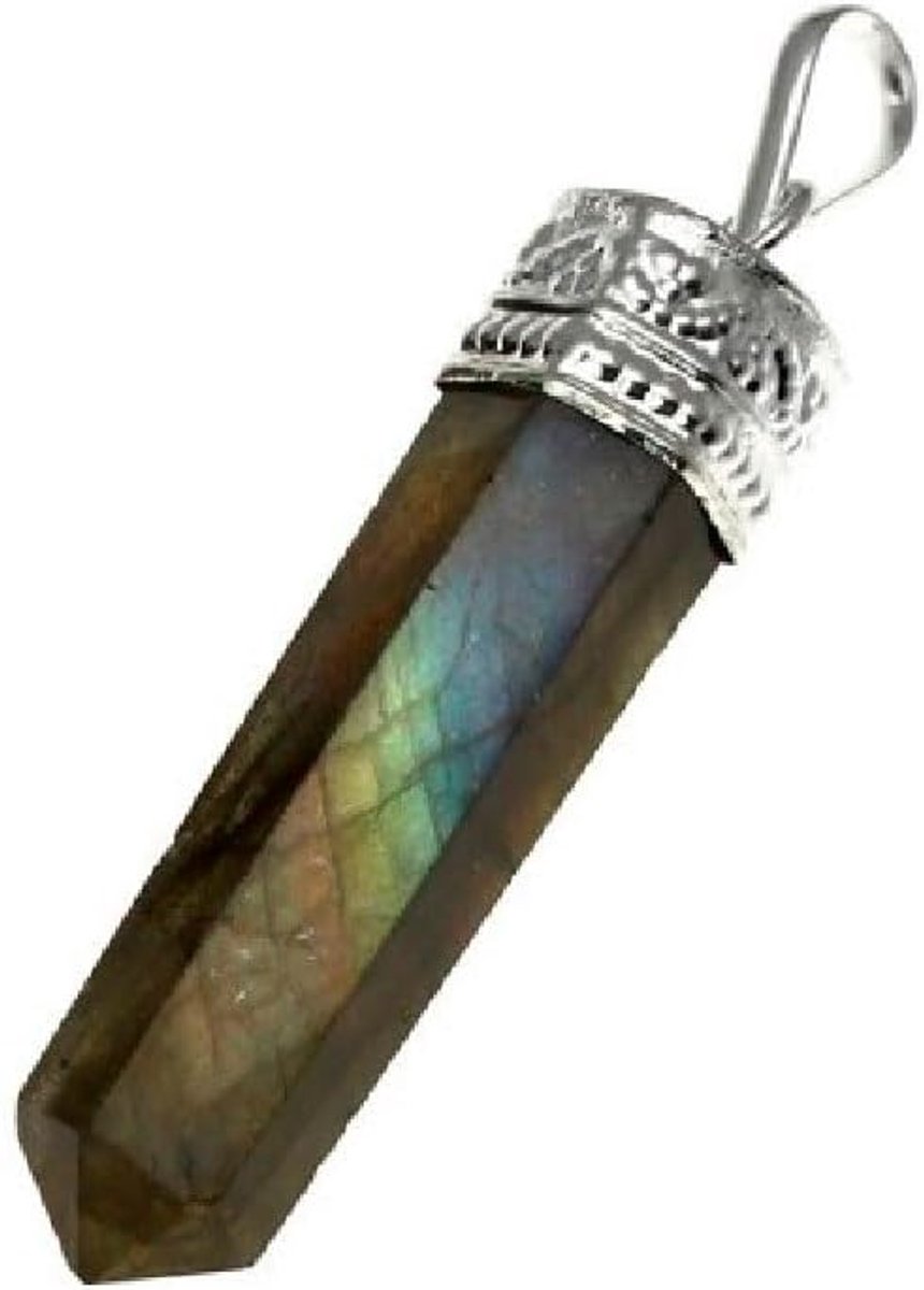 - Labradorita hanger - minerale punten - verzilverde koperen fitting - unieke stukken - afmetingen tussen 2 en 4 cm