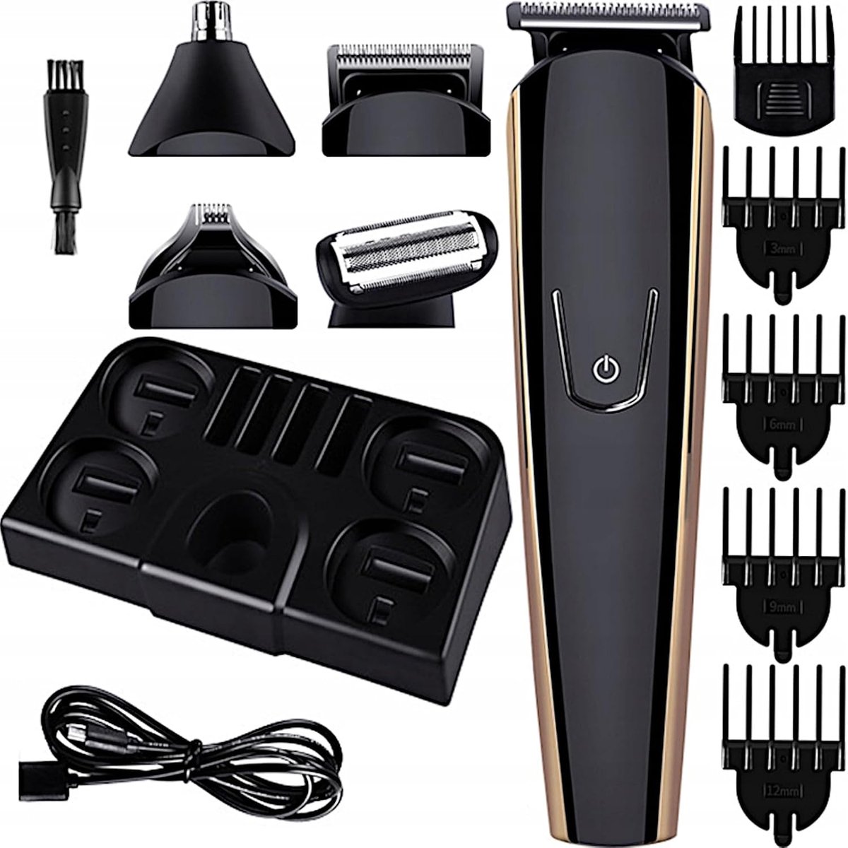 Baardtrimmer, tondeuse voor heren, 10 accessoires voor oren, haar, neus, snor, lichaam, ontharing, trimmen en verzorging, zwart