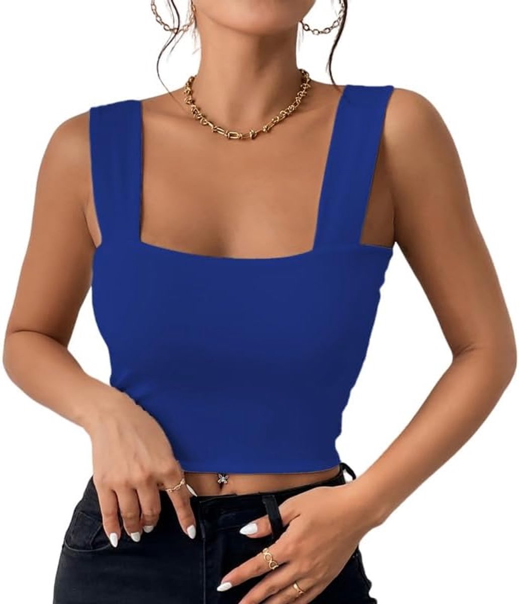 Tanktop voor dames, sexy crop top, mouwloos, vierkante hals, slim fit, zomertop, chic en elegant, nauwsluitende basics, Y2K, vest, cami, top, hemdje, sport, cami, modieus, streewear