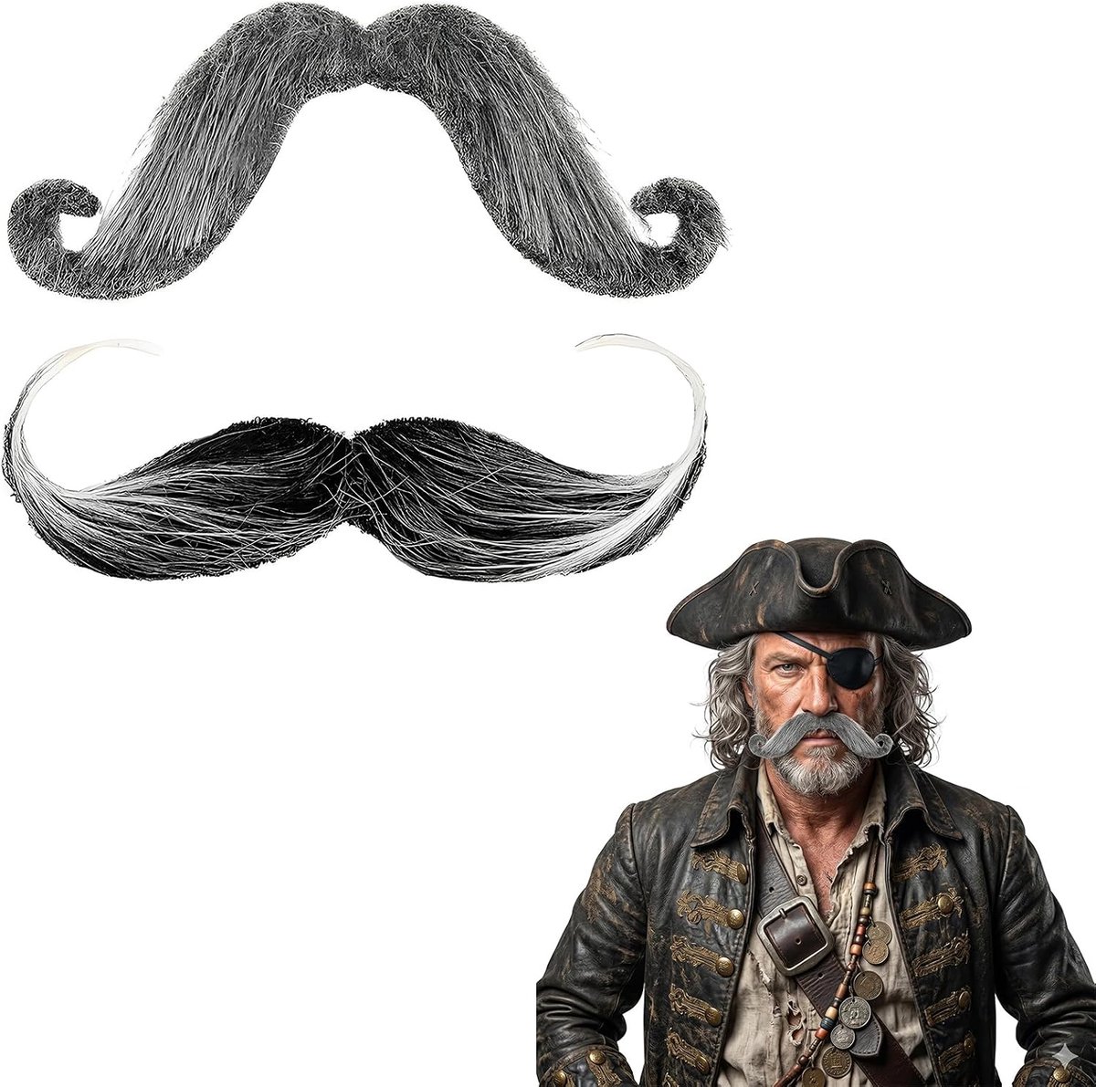 Snor om op te plakken, snauzernepbaard om op te plakken, voor kostuumsnor lijmen, 80 valse baard, opplakbaar voor kleefbaard, realistisch Kerstmis, carnaval, feest