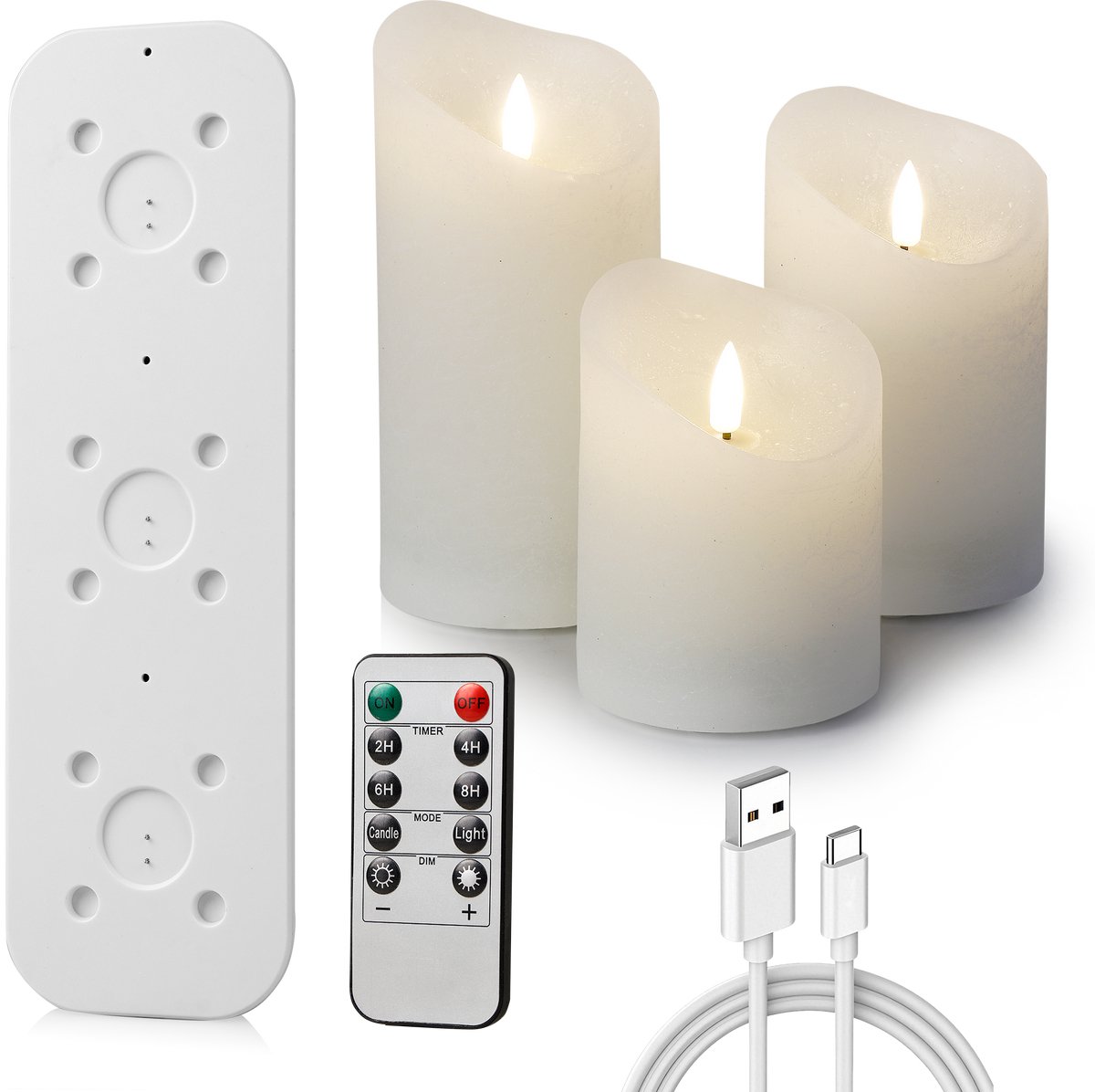 Oplaadbare LED Kaarsen met Bewegende Vlam - Met afstandsbediening - Echte Wax - 3 Stuks - Britecore