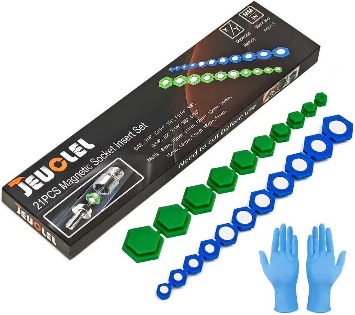 Magnetische Dopinzet Adapterset - Groen en Blauw - 21 Stuks - Voor SAE en Metrische Maten - Voor Efficiënt en Eenvoudig Werken