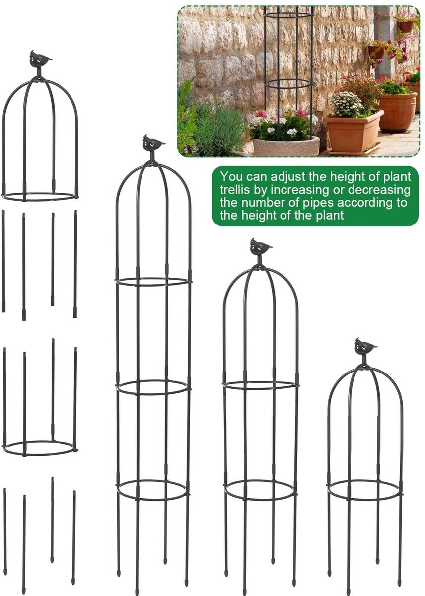 Tuin Obelisk Klimrek 180 cm - Metalen Plantensteun voor Klimplanten - Stevige Tuintoren voor Bloemen, Groenten, Fruit & Slingerplanten - Geschikt voor Binnen en Buiten - Zwart