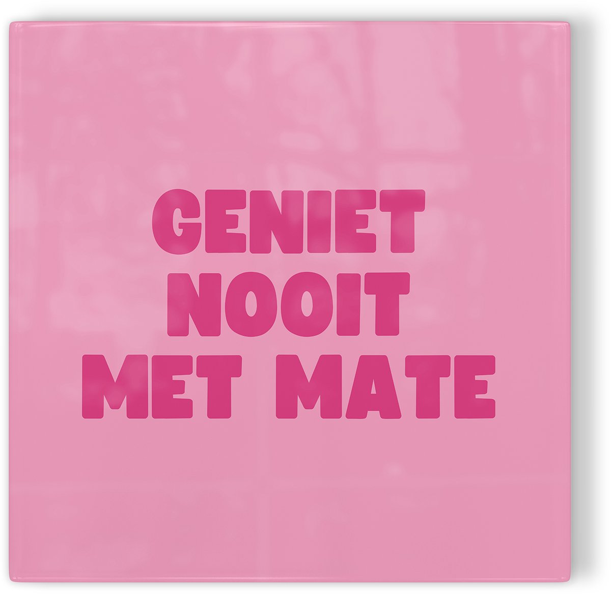 Tegeltje Geniet nooit met mate - roze - tegeltje humor - tegeltje met tekst
